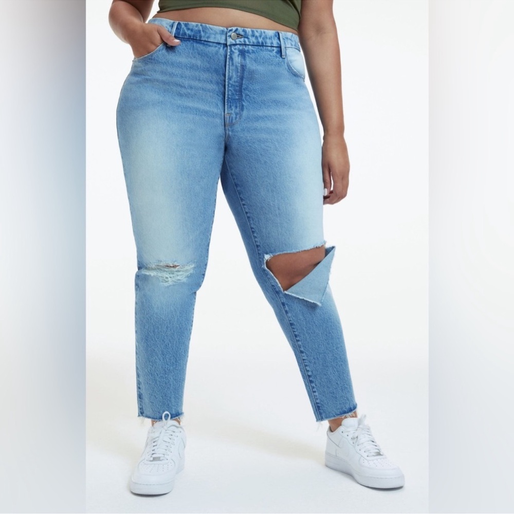 NWT Good American The Weekender Good Girlfriend Distressed Light Jeans Size 2 26